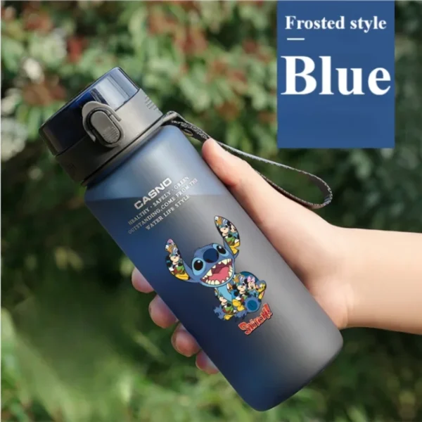 Large 1000ML clear plastic water bottle with blue Stitch and pink Angel Lilo & Stitch cartoon characters design. Portable drink cup.