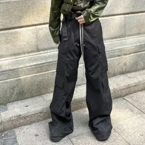 Black Ro style wide leg cargo pants