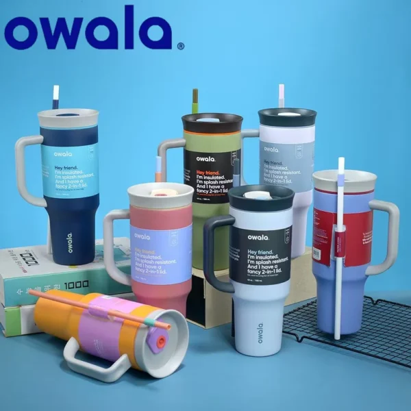 Owala Free Sip insulated stainless steel water bottle in multiple colors and sizes.