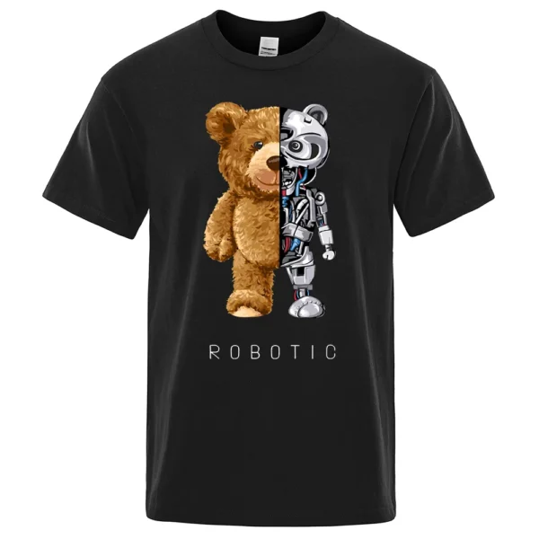 Men's oversized cotton t-shirt displaying a funny graphic of a robot teddy bear