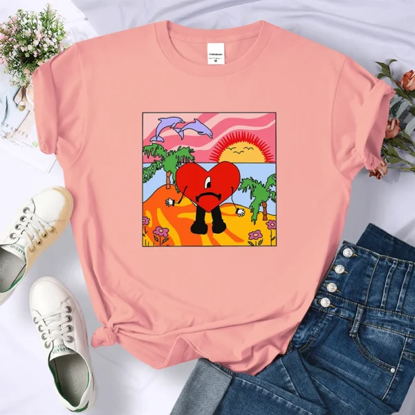 Bad Bunny graphic tee with sad heart