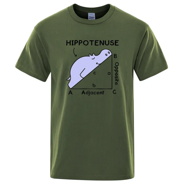Front view of the funny 'Hippotenuse' SOH CAH TOA math pun t-shirt made of cotton. ```