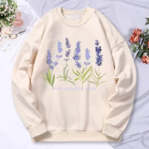 Women's oversized fleece hoodie in purple/lavender with a floral print