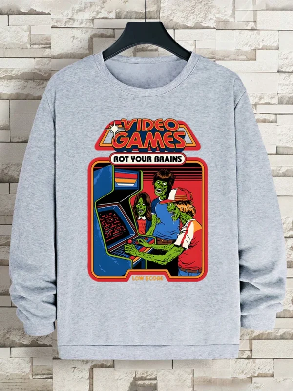 Retro "Video Games Rot Your Brains" comics hoody for men.