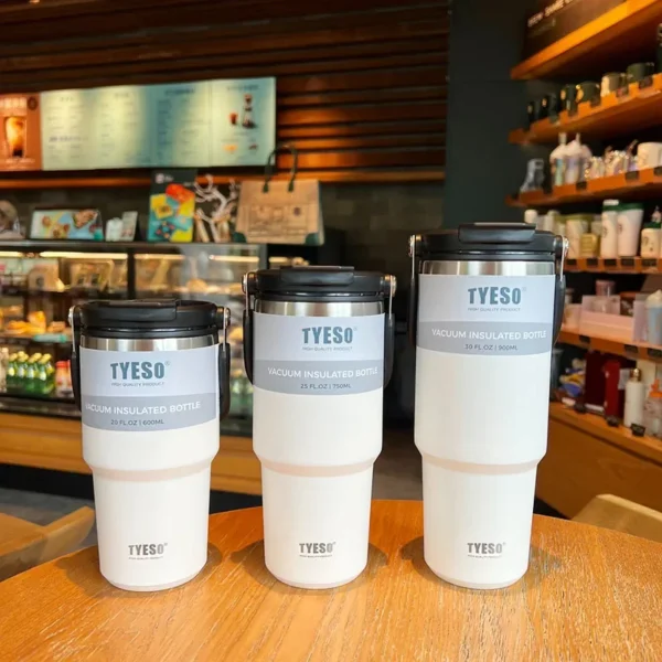 Tyeso insulated stainless steel travel coffee mug thermos bottle in metallic finish