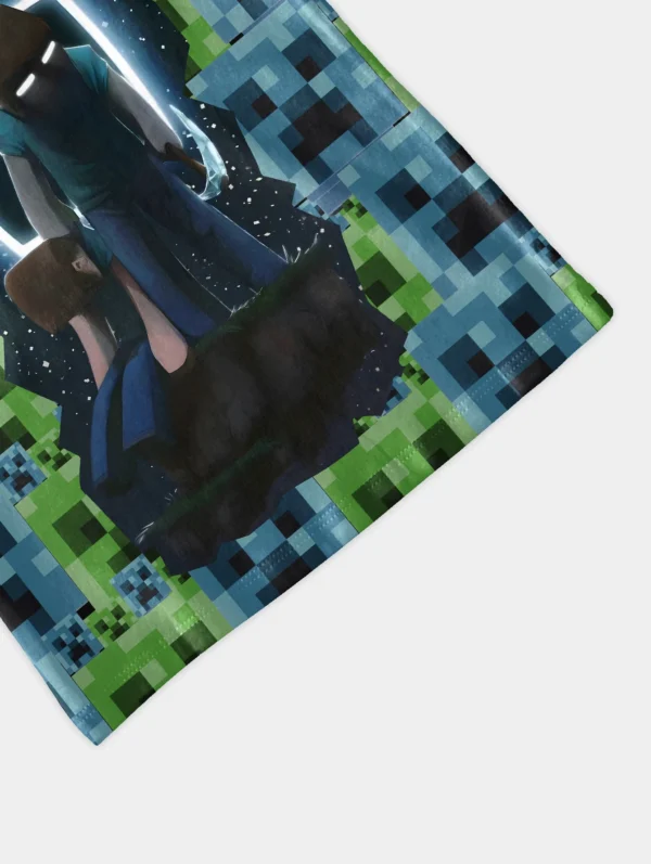 Front view of boys' short sleeve Minecraft t-shirt with colorful cartoon gaming print.