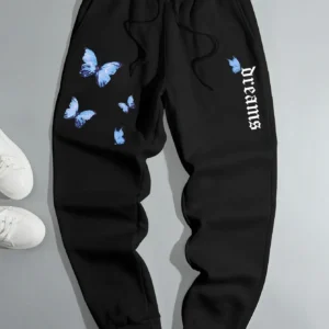 Women's butterfly print hip hop sweatpants for autumn/winter.