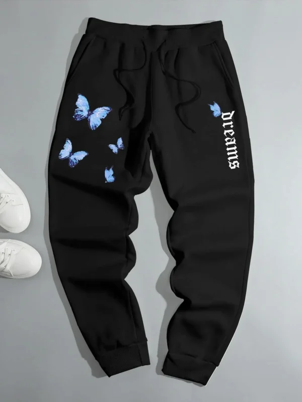 Women's butterfly print hip hop sweatpants for autumn/winter.