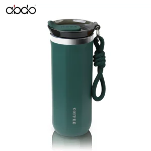 Stainless steel insulated travel mug with leakproof lid for coffee or water.