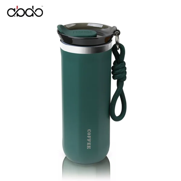 Stainless steel insulated travel mug with leakproof lid for coffee or water.