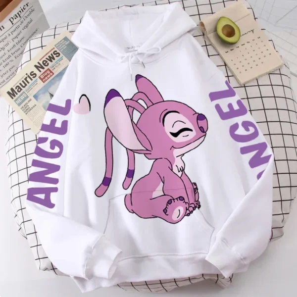 Disney hoodie featuring cute cartoon graphic of Stitch and Angel. Unisex pullover style with front pocket.