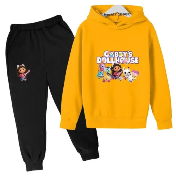 Gabby's Dollhouse kids tracksuit with colourful cartoon print hoodie and matching jogger pants for boys and girls ages 3-13.