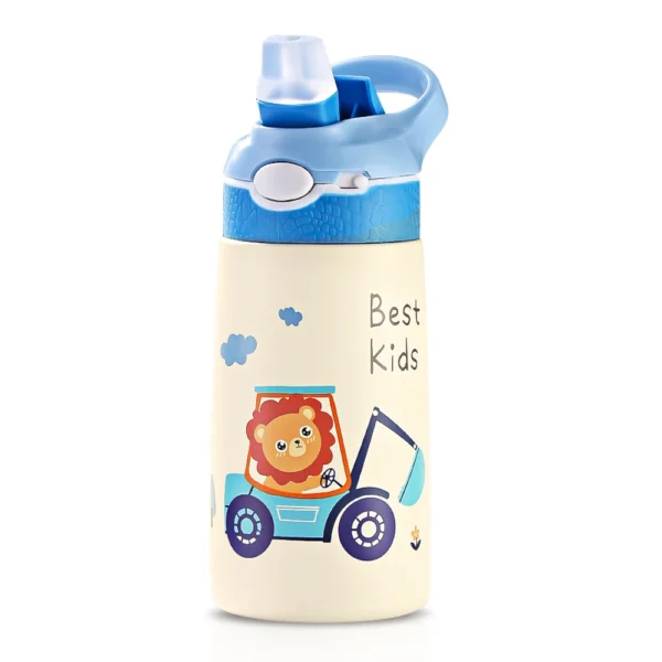 Pink and white unicorn kids insulated stainless steel water bottle 400ML BPA-free.
