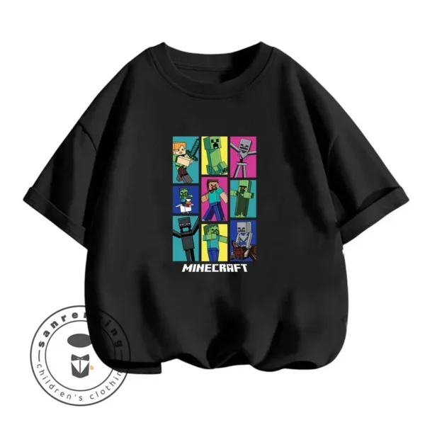 Kids' long sleeve O-neck T-shirt with Minecraft character graphic print. Unisex children's gaming top.