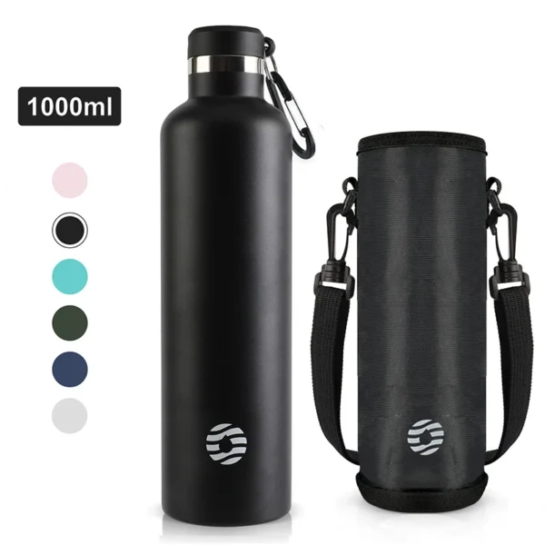 FEIJIAN 1L silver stainless steel vacuum insulated water bottle with leak-proof cap.