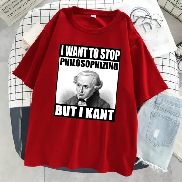 Woman wearing funny Kant philosophy meme t-shirt | Soft casual women's tee