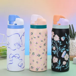 Cartoon insulated stainless steel water bottle with temperature display. BPA-free and eco-friendly.