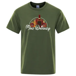 Funny Malt Whiskey graphic design printed on a men's casual short-sleeve t-shirt.