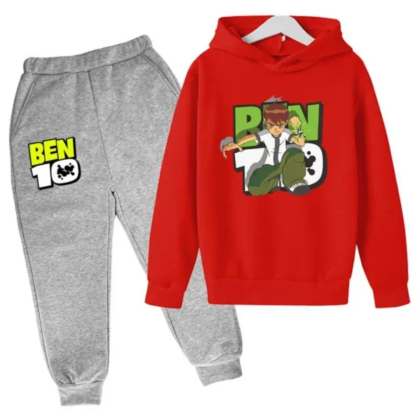Ben 10 kids cartoon print tracksuit set with pullover hoodie and pants for boys and girls aged 2-13.