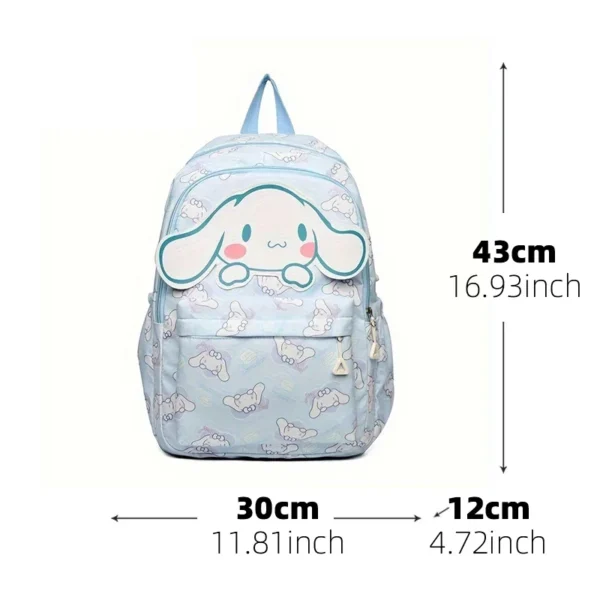 Official MINISO Cinnamoroll large capacity blue & white nylon backpack for kids and students featuring the cute Sanrio character.