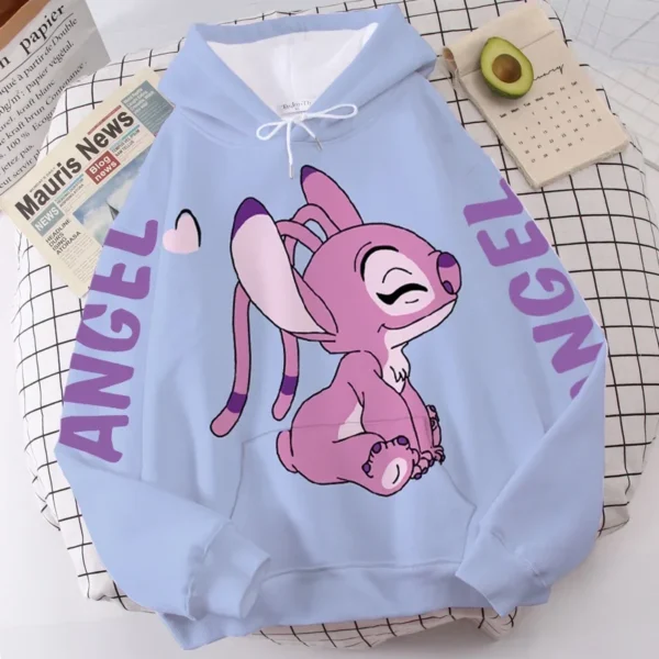 Disney hoodie featuring cute cartoon graphic of Stitch and Angel. Unisex pullover style with front pocket.