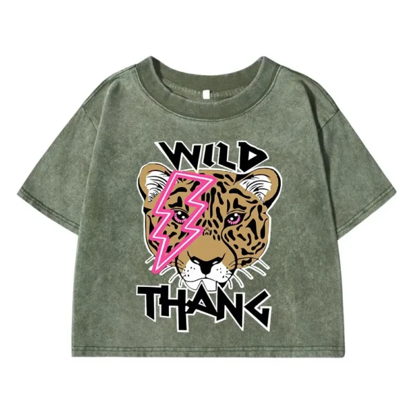 Women's oversized t-shirt in soft washed cotton with a bold wild tiger cartoon print on the front.