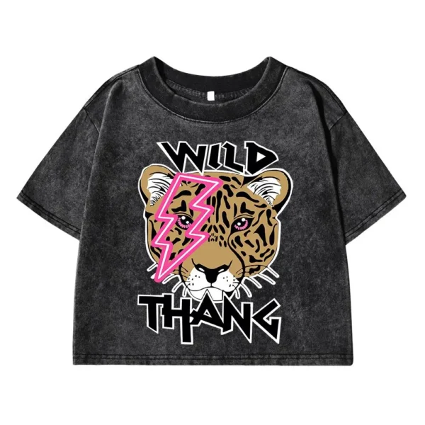Women's oversized t-shirt in soft washed cotton with a bold wild tiger cartoon print on the front.