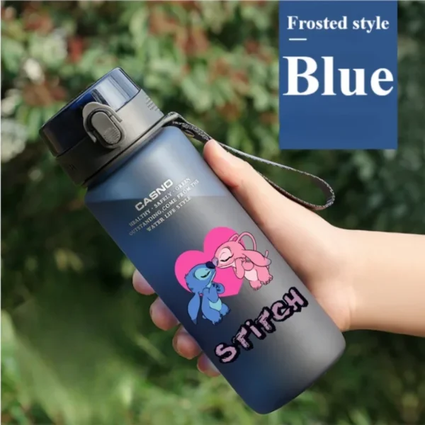 Large 1000ML clear plastic water bottle with blue Stitch and pink Angel Lilo & Stitch cartoon characters design. Portable drink cup.