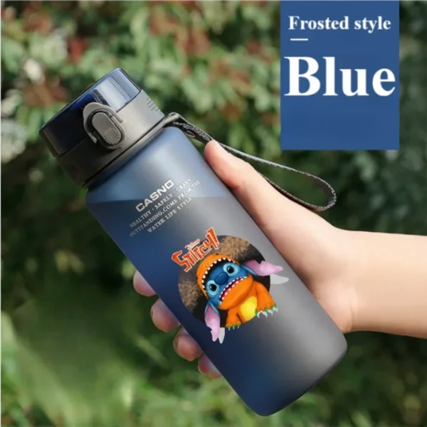 Large 1000ML clear plastic water bottle with blue Stitch and pink Angel Lilo & Stitch cartoon characters design. Portable drink cup.