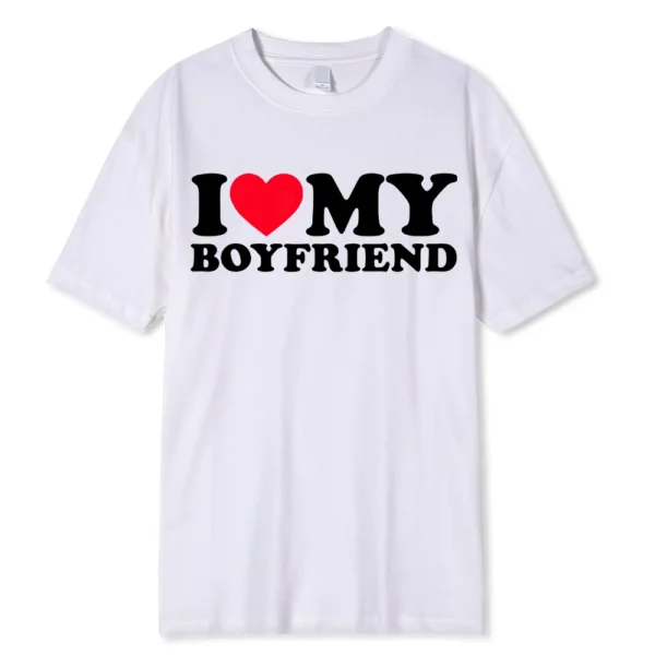 Funny couple t-shirt with 'I Love My BF/GF So Stay Away' message printed on the front.