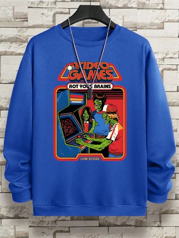 Retro "Video Games Rot Your Brains" comics hoody for men.