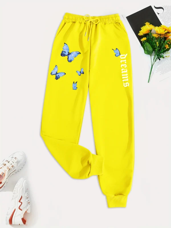 Women's butterfly print hip hop sweatpants for autumn/winter.