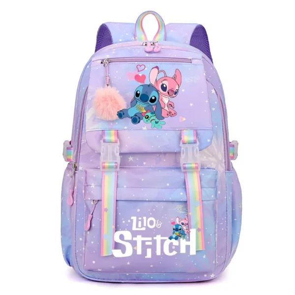 Large capacity nylon Stitch backpack with cute cartoon design for school and travel