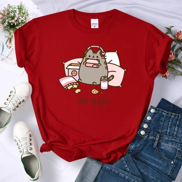 Funny 'Sorry I'm Busy' cat gamer oversized t-shirt for women.