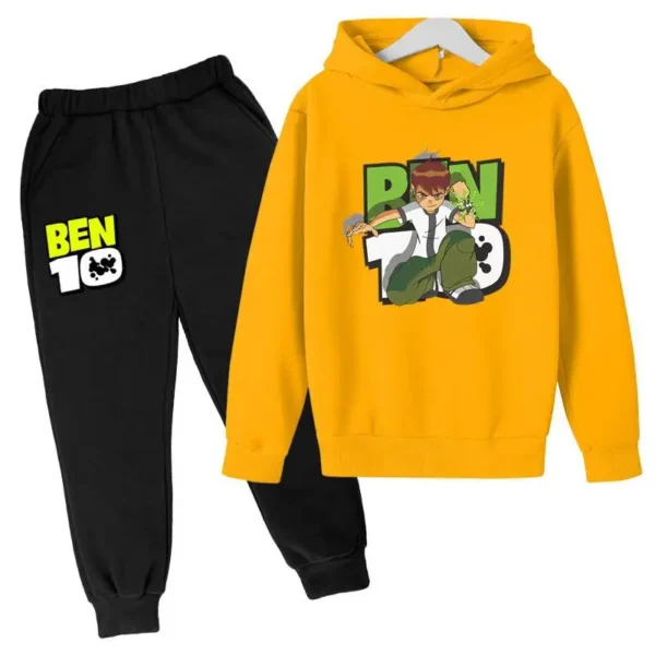 Ben 10 kids cartoon print tracksuit set with pullover hoodie and pants for boys and girls aged 2-13.