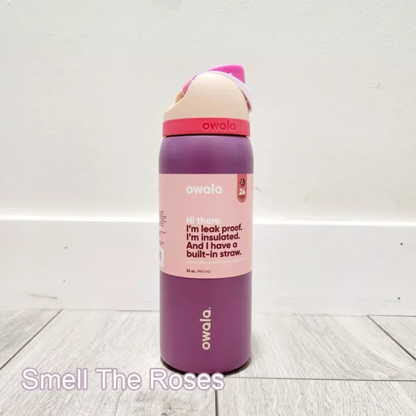 Owala insulated stainless steel water bottle with straw in [mention color if known