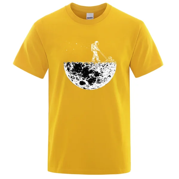Men's oversized black cotton t-shirt displaying a funny white graphic print of an astronaut on the moon.