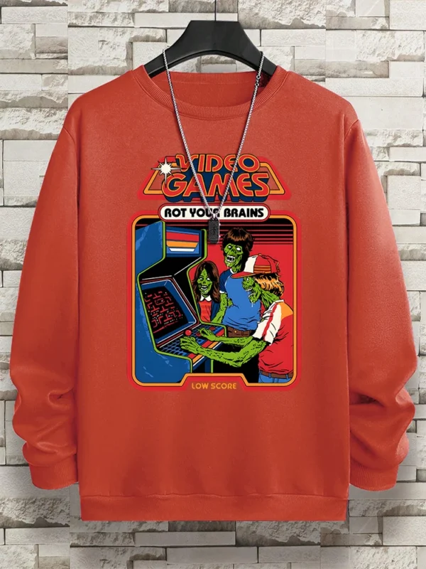 Retro "Video Games Rot Your Brains" comics hoody for men.