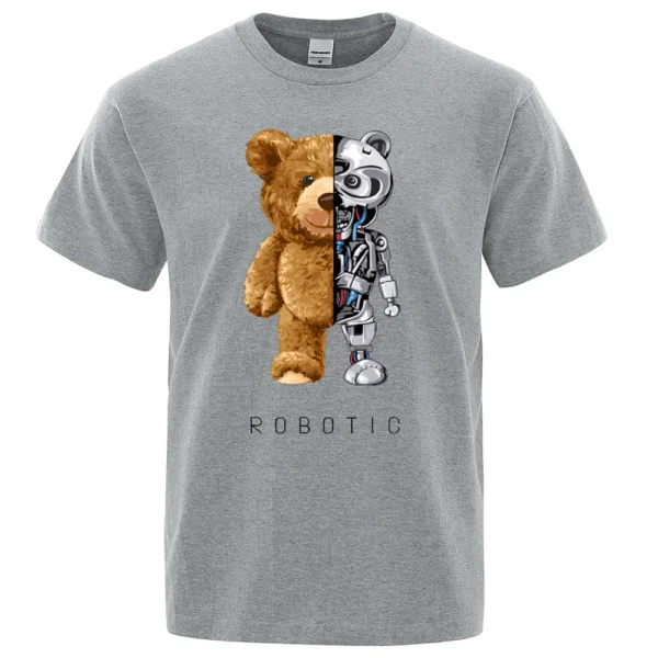 Men's oversized cotton t-shirt displaying a funny graphic of a robot teddy bear