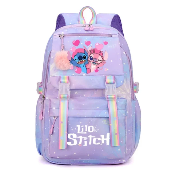 Large capacity nylon Stitch backpack with cute cartoon design for school and travel