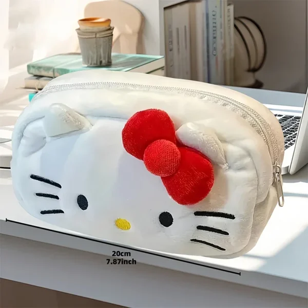 MINISO cute flannel pouch featuring Hello Kitty and Cinnamoroll cartoon design.
