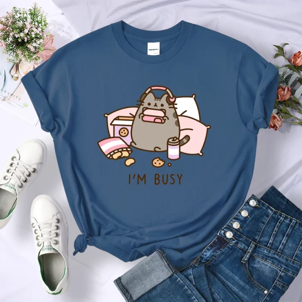 Funny 'Sorry I'm Busy' cat gamer oversized t-shirt for women.