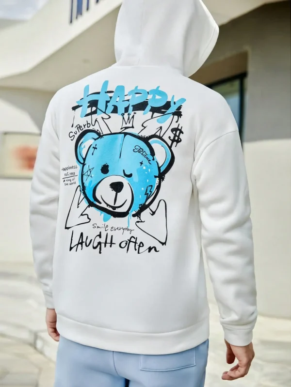 Men's blue hoodie with Happy Bear design