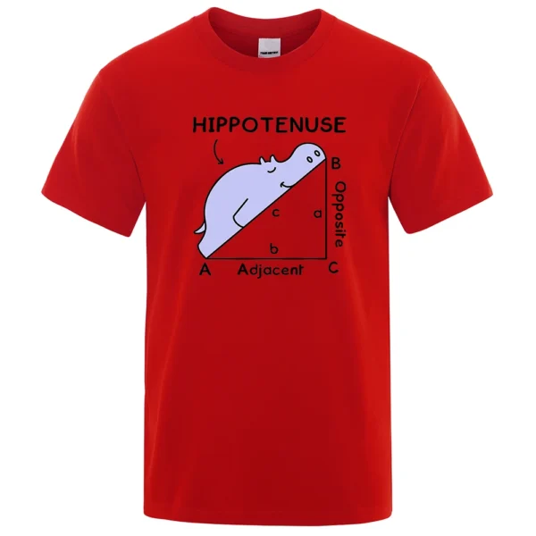 Front view of the funny 'Hippotenuse' SOH CAH TOA math pun t-shirt made of cotton. ```