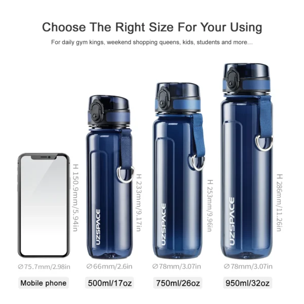 UZSPACE Sport Water Bottle - BPA free