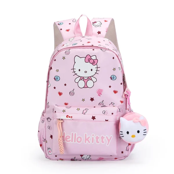MINISO Kuromi backpack in black nylon with cute anime character design - durable school bag and travel daypack for girls.
