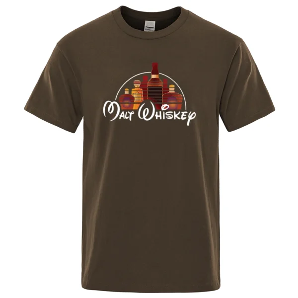 Funny Malt Whiskey graphic design printed on a men's casual short-sleeve t-shirt.