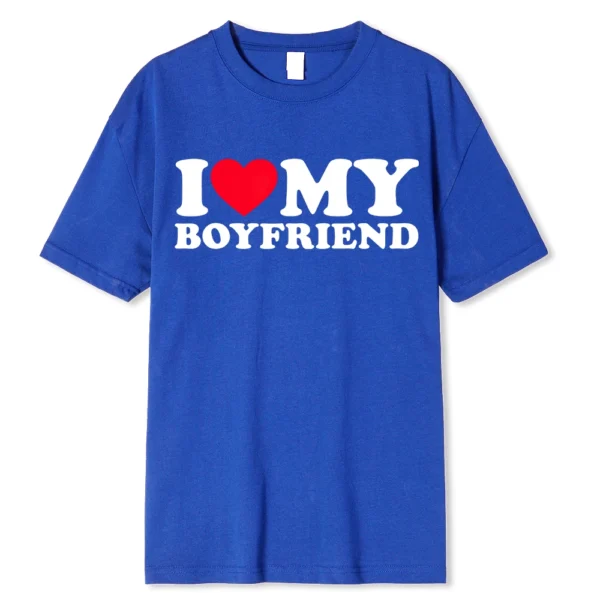Funny couple t-shirt with 'I Love My BF/GF So Stay Away' message printed on the front.