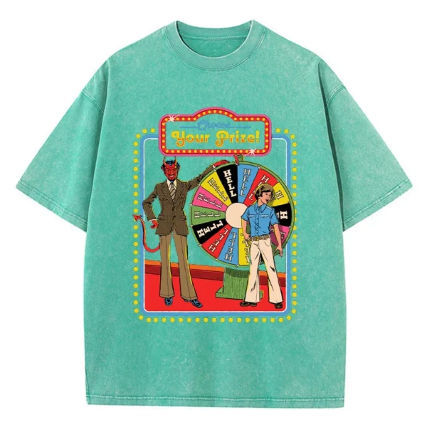 Women's summer graphic tee with "Your Prize" comic print.