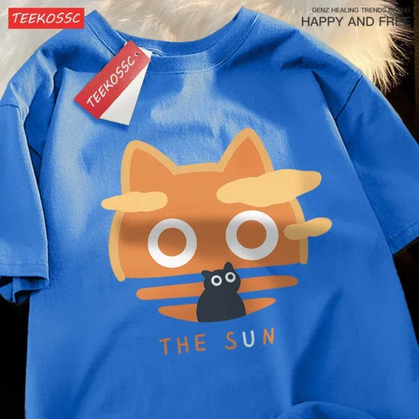 Family wearing matching orange cat t-shirts.